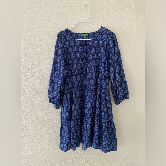 J Crew Cotton voile cover-up mini dress in navy blue bouquet block print - Picture 4 of 6
